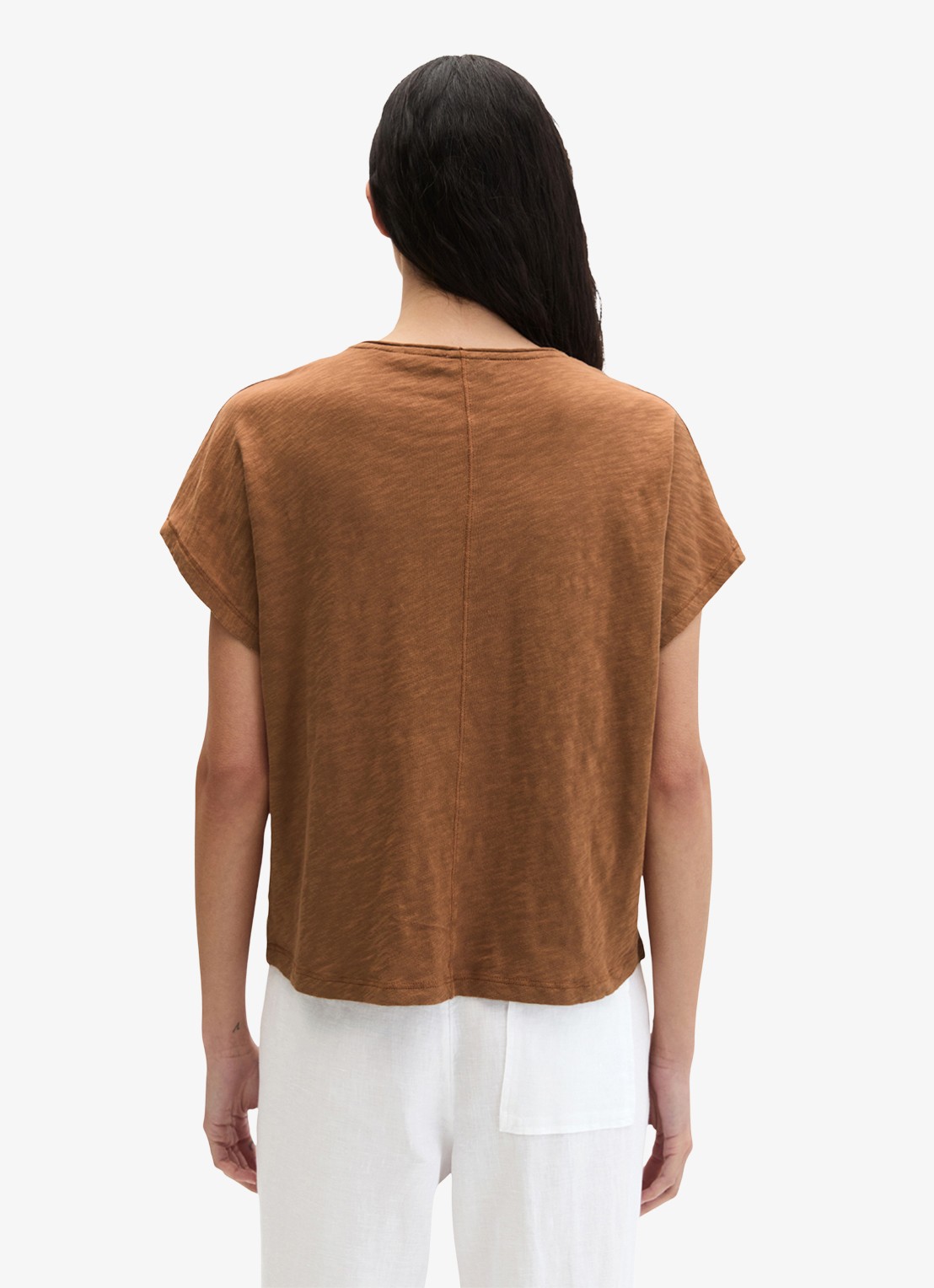 Marc O'Polo T-shirt met V-hals - achterkant 3 burnt brown-1972 / bruin