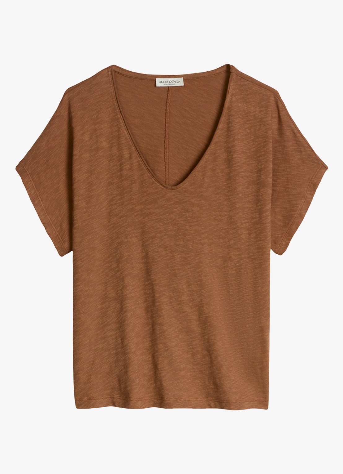 Marc O'Polo T-shirt met V-hals - voorkant burnt brown-1972 / bruin