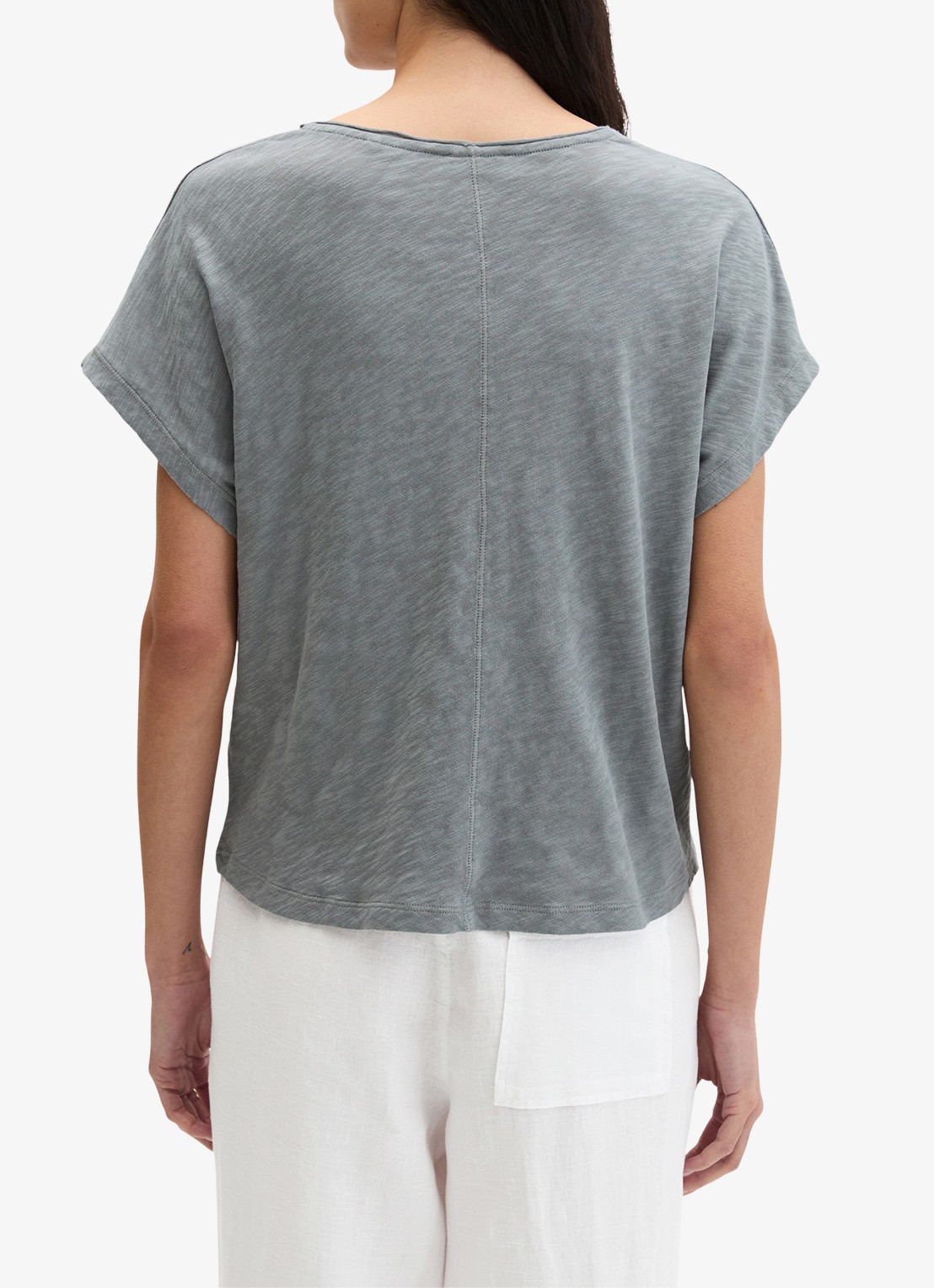 Marc O'Polo T-shirt met V-hals - achterkant 3 quiet sea-0639 / blauw