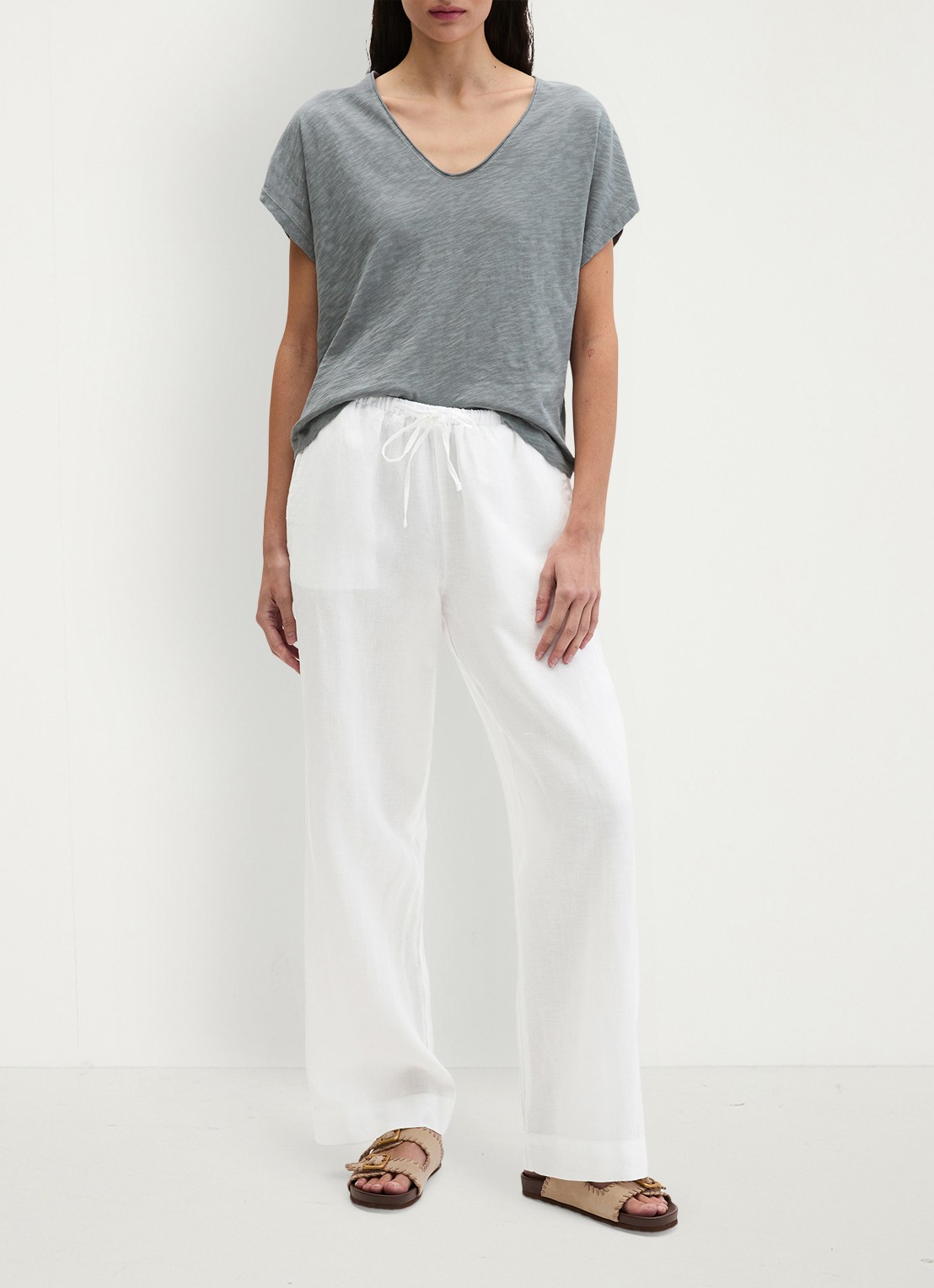 Marc O'Polo T-shirt met V-hals - voorkant 2 quiet sea-0639 / blauw