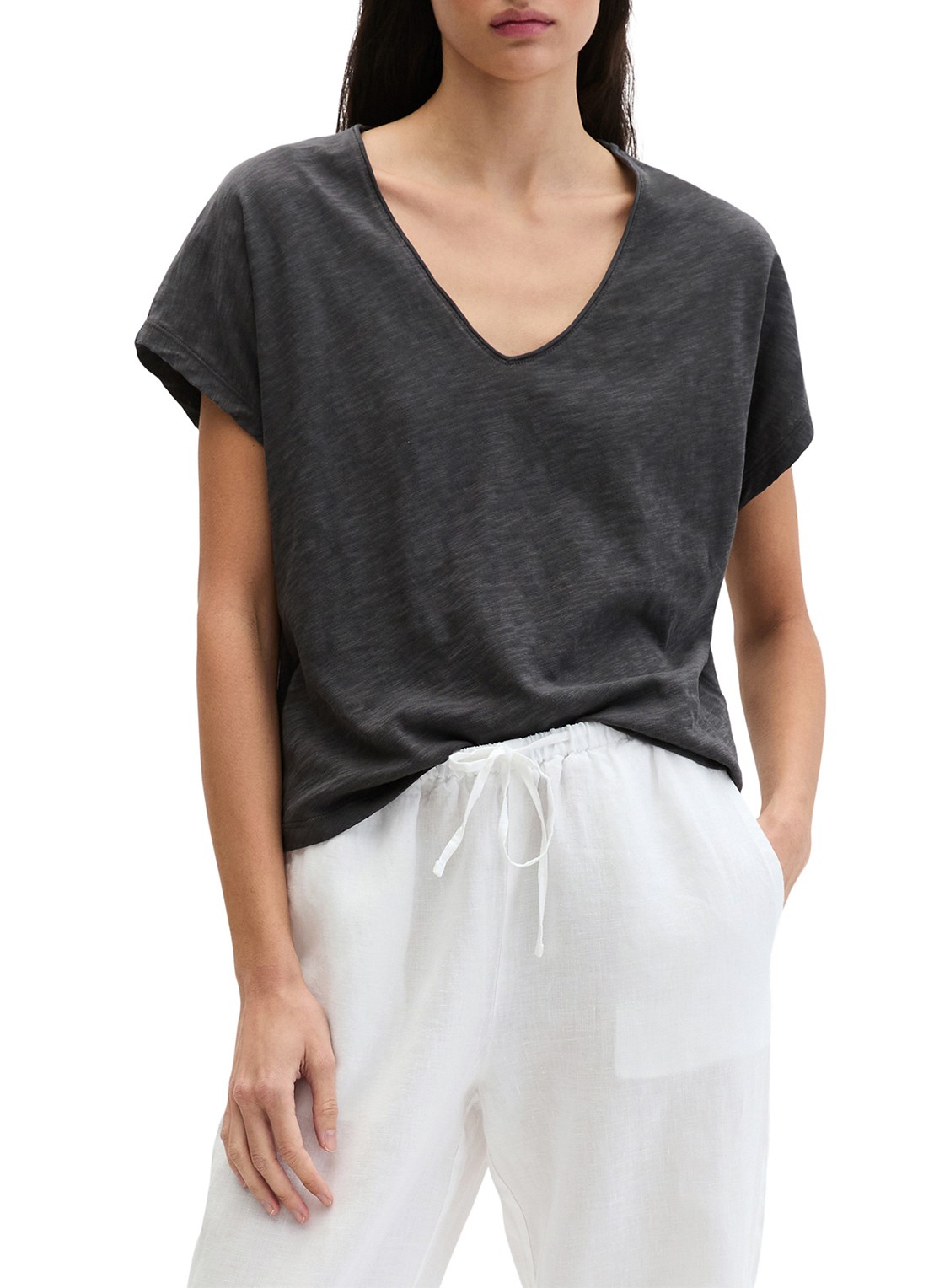 Marc O'Polo T-shirt met V-hals - detail 4 oxide grey-0364 / grijs