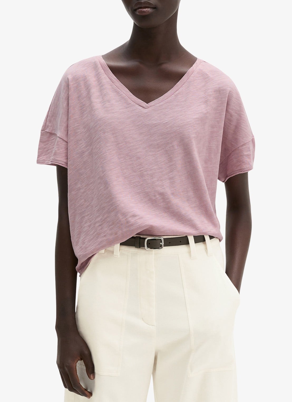 Marc O'Polo T-shirt met V-hals - detail 3 mild rose / paars