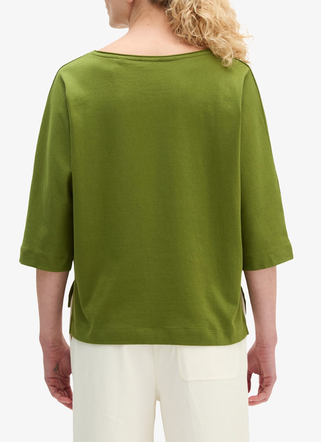 Marc O'Polo T-shirt van jersey met boothals - achterkant shaded fern / groen
