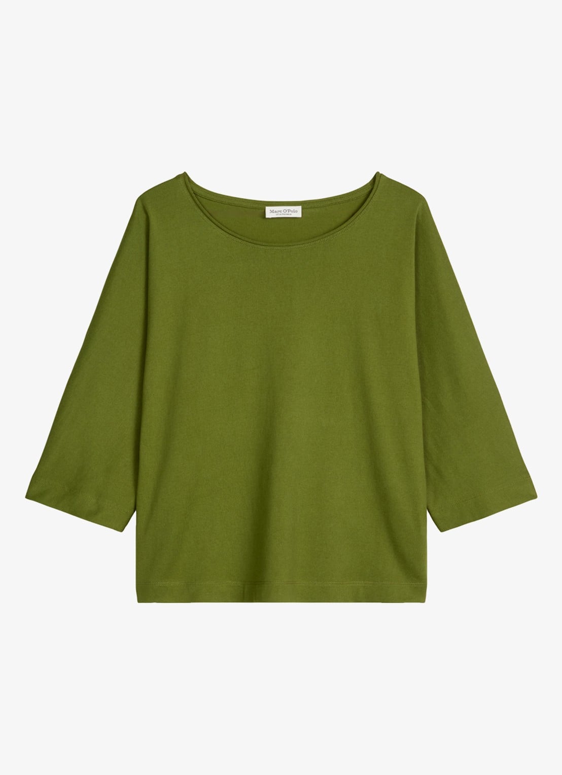 Marc O'Polo T-shirt van jersey met boothals - voorkant 4 shaded fern / groen