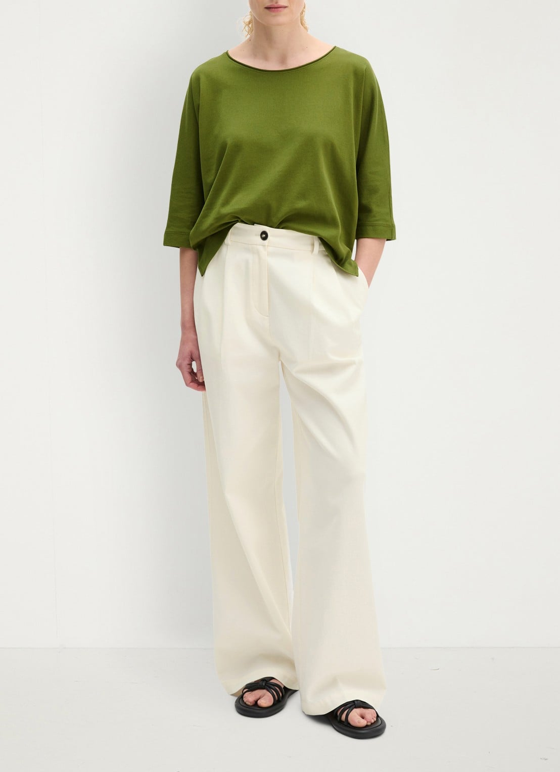 Marc O'Polo T-shirt van jersey met boothals - voorkant 5 shaded fern / groen
