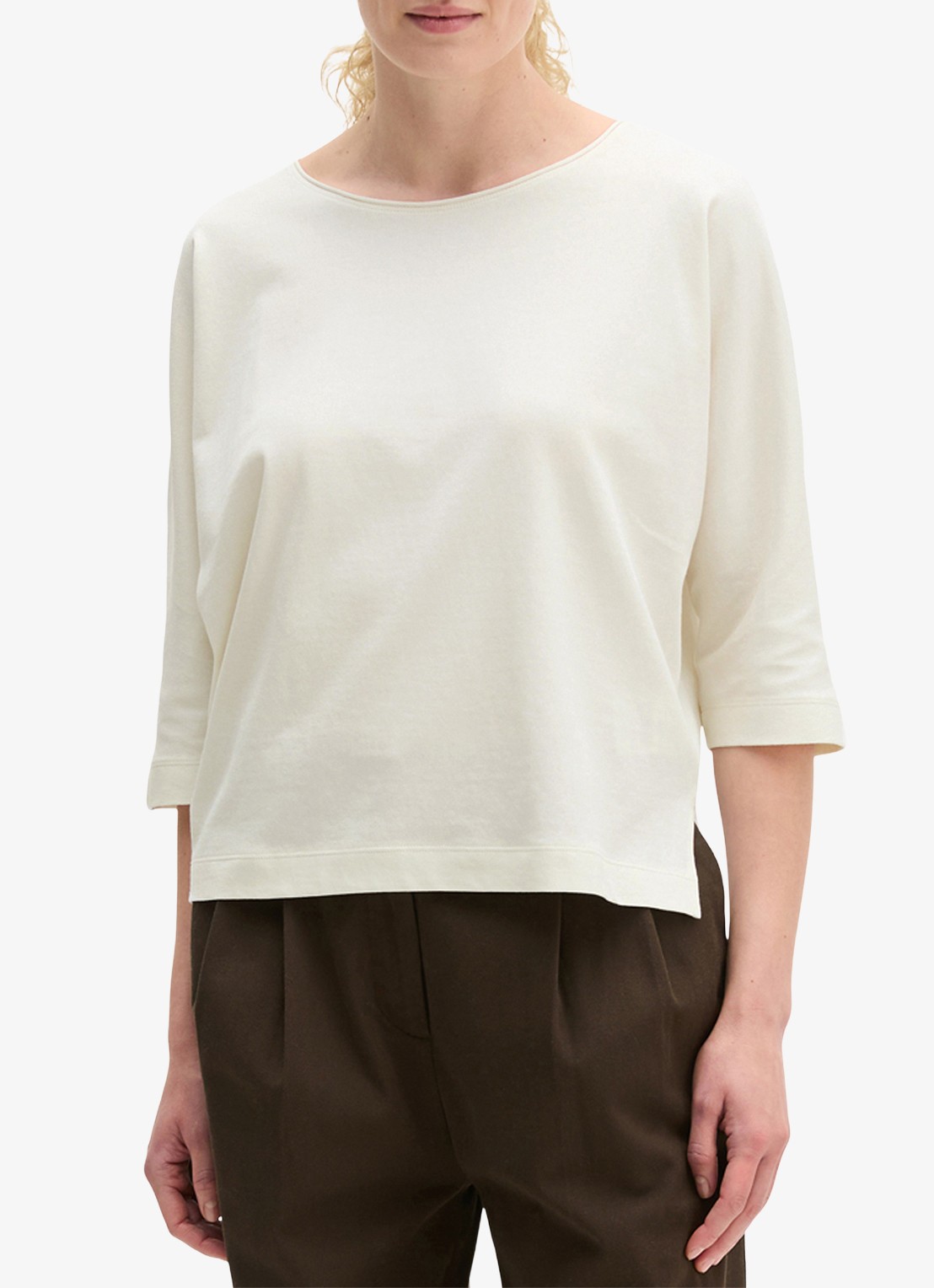 Marc O'Polo T-shirt van jersey met boothals - detail 4 white cotton / wit