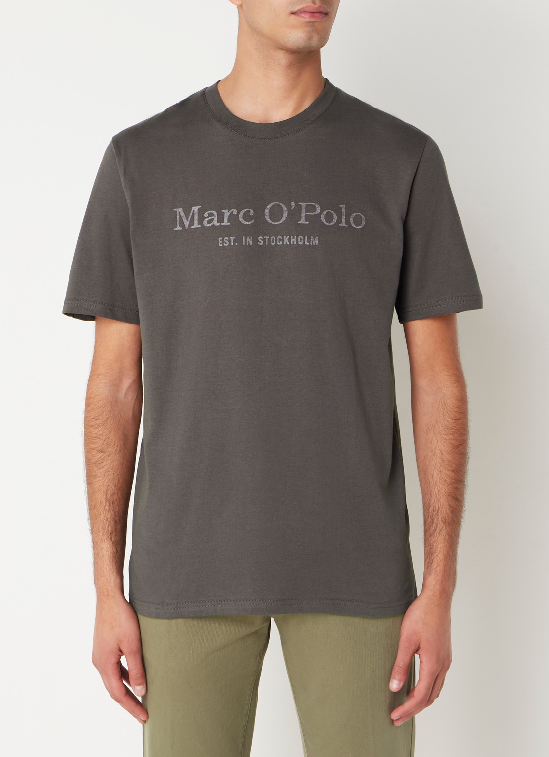 Marc O'Polo T-shirt van  katoen met logo - detail 3 donkergrijs