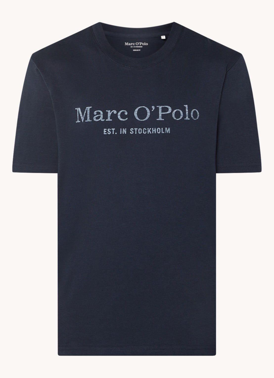 Marc O'Polo T-shirt van  katoen met logo - voorkant 3 indigo