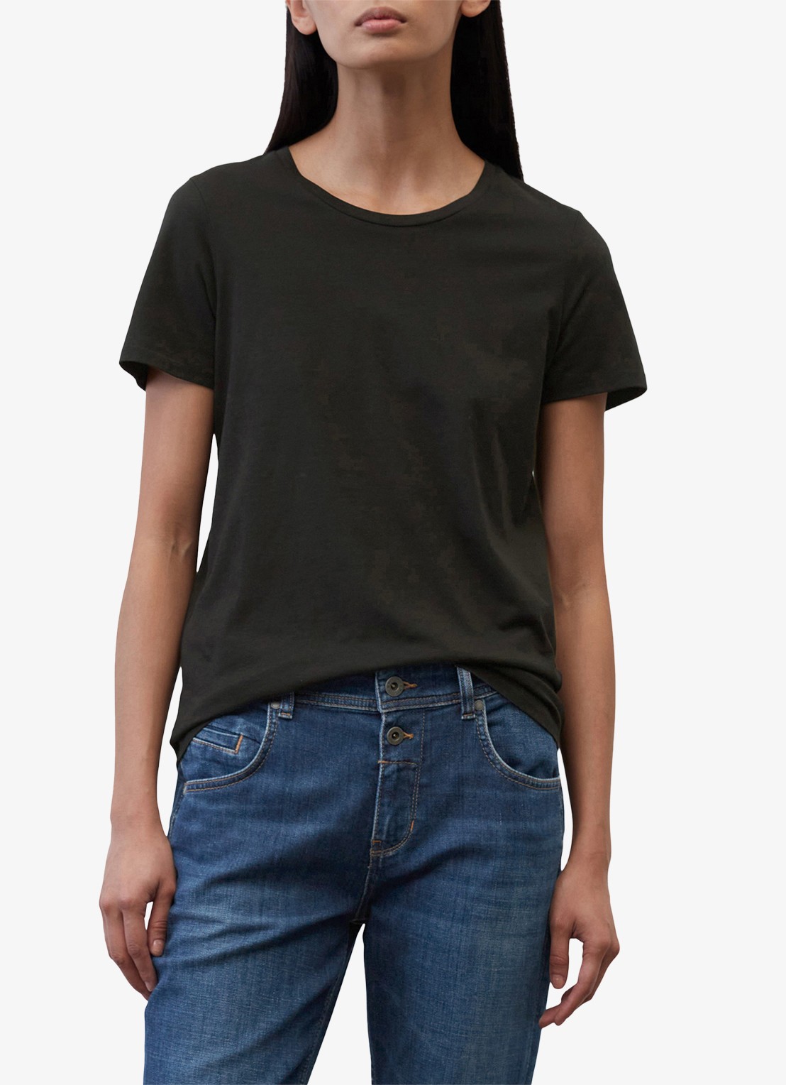 Marc O'Polo T-shirt van katoen - voorkant 2 zwart