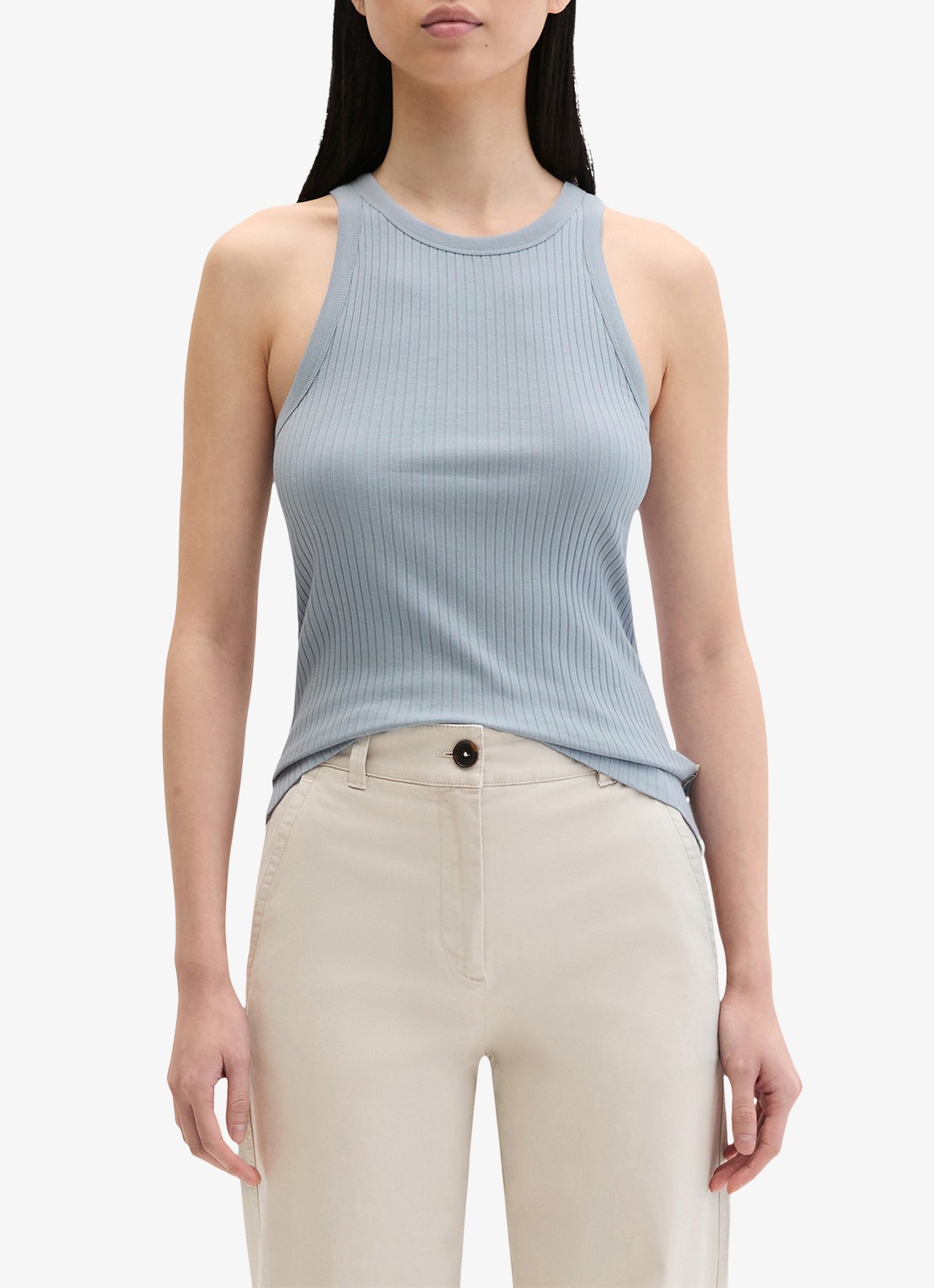 Marc O'Polo Tanktop met ribstructuur - detail 4 lichtblauw