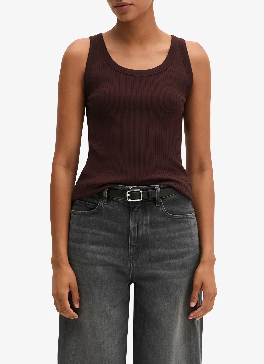 Marc O'Polo Tanktop met ribstructuur - detail kersenrood