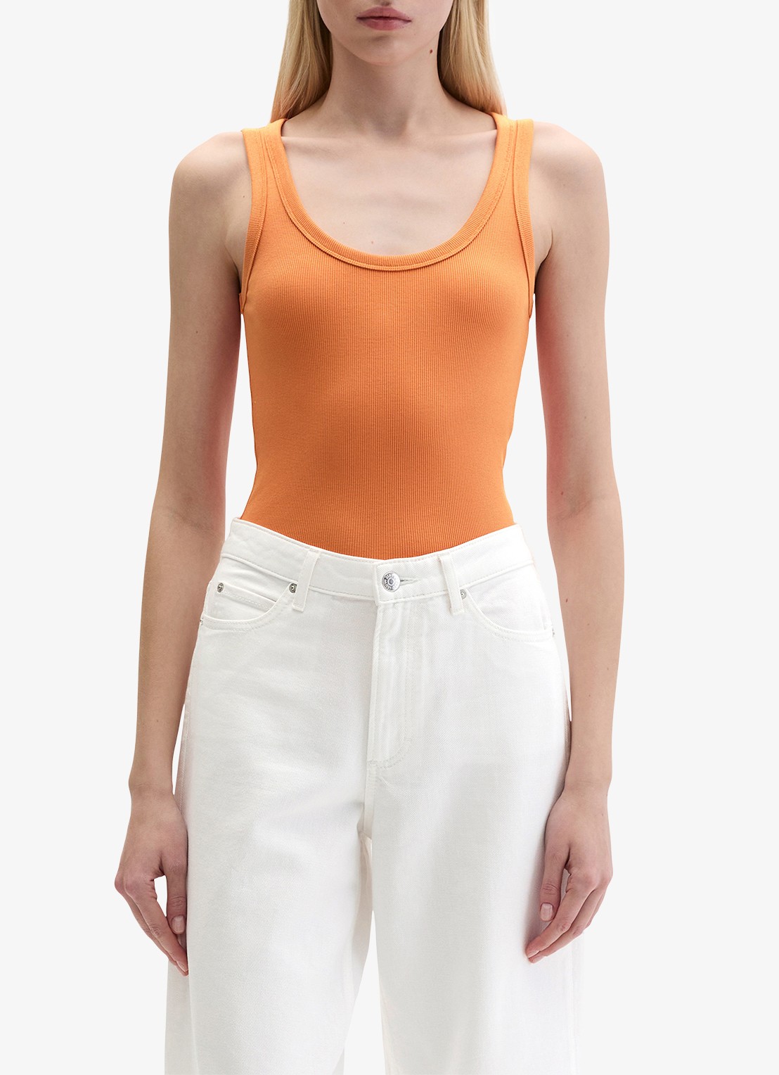 Marc O'Polo Tanktop met ronde hals  - detail 2 warm orange-9326 / oranje