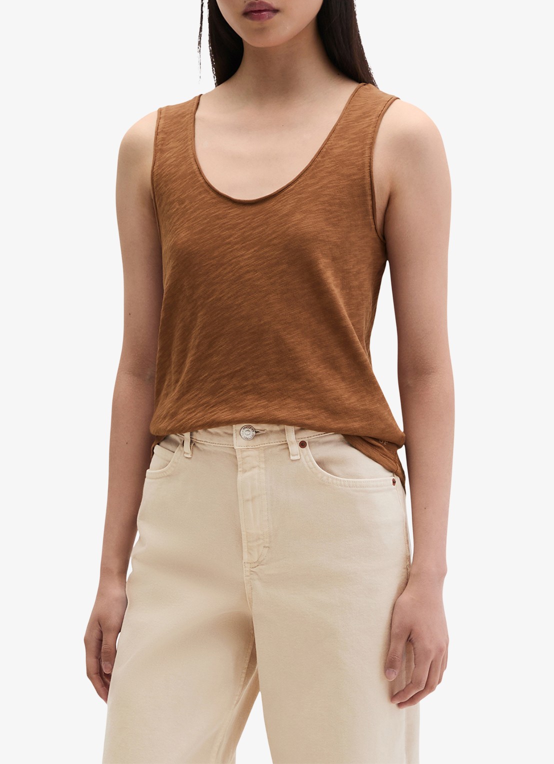 Marc O'Polo Tanktop met ronde hals - detail burnt brown-1972 / bruin
