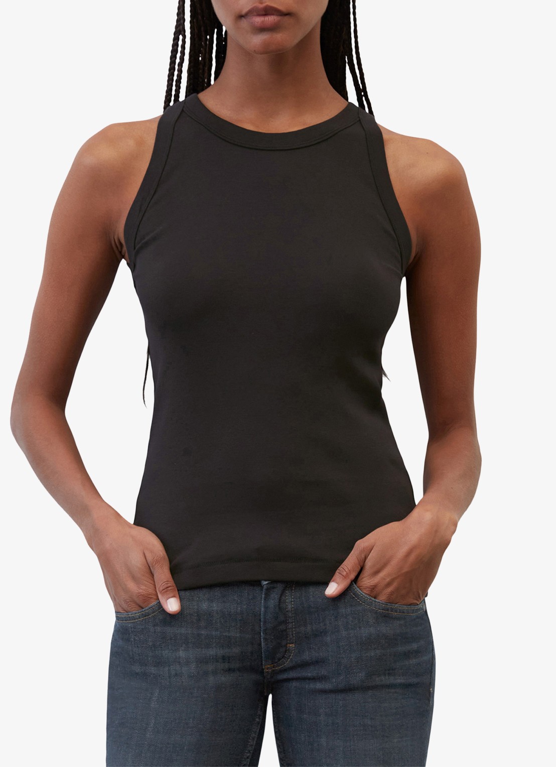 Marc O'Polo Tanktop van  katoen met ribstructuur - voorkant 3 zwart