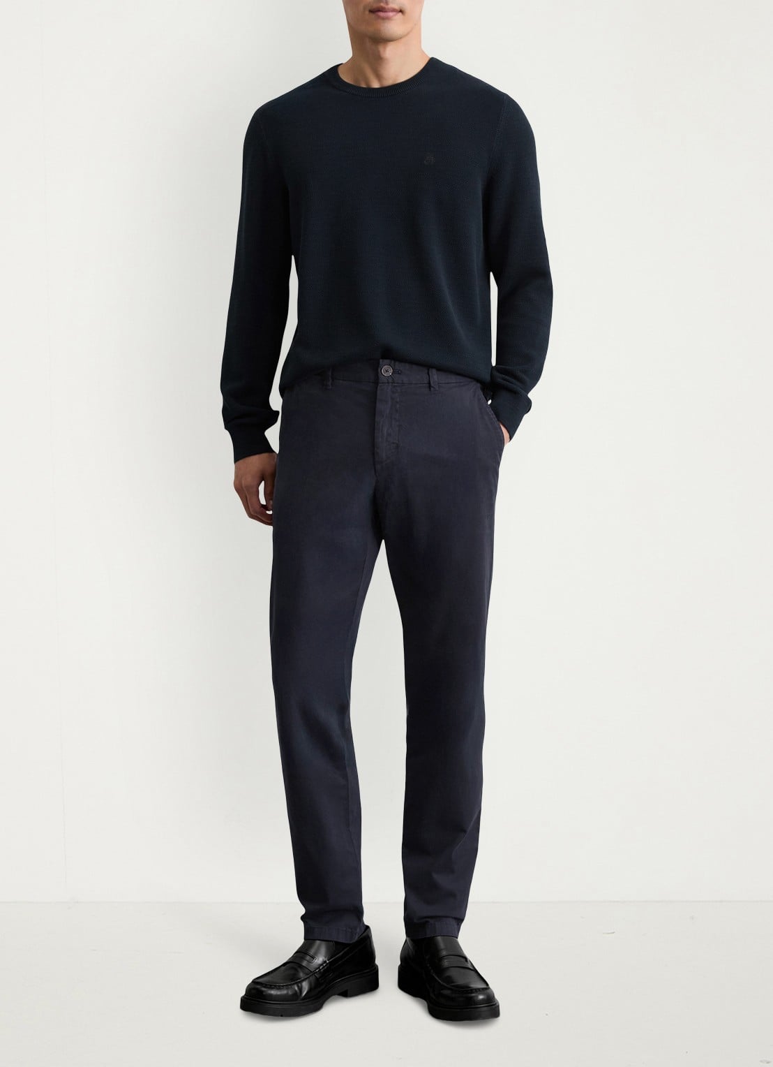 Marc O'Polo Tapered fit chino in katoenblend - voorkant 5 dark navy-4131 / blauw