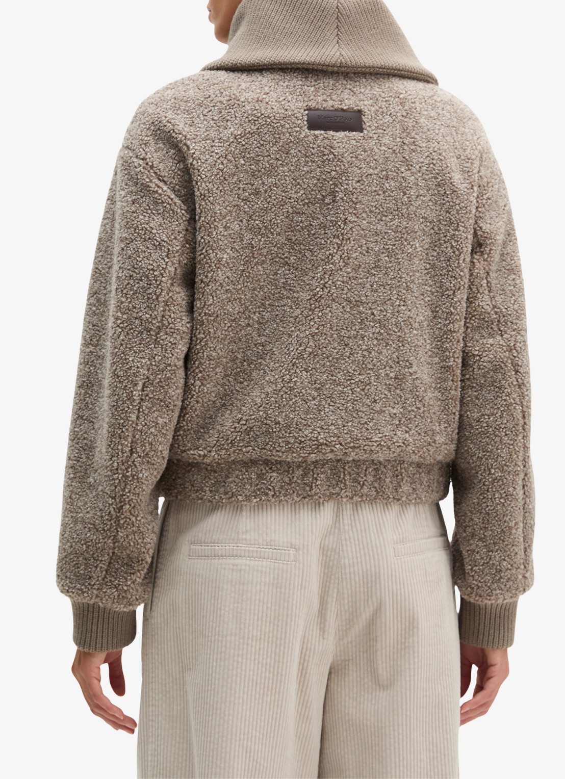 Marc O'Polo Teddy jas met logo - achterkant taupe