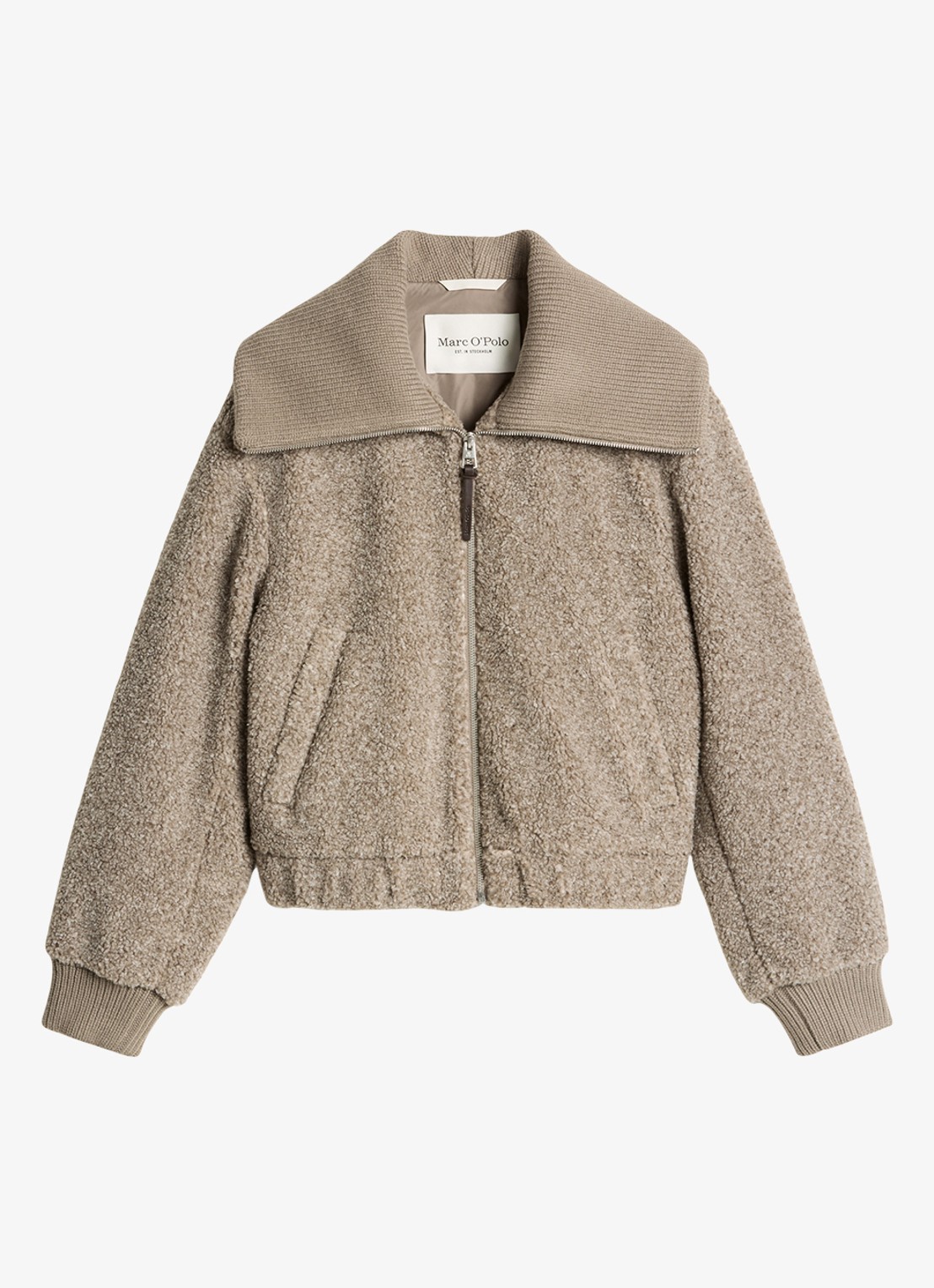 Marc O'Polo Teddy jas met logo - voorkant 2 taupe