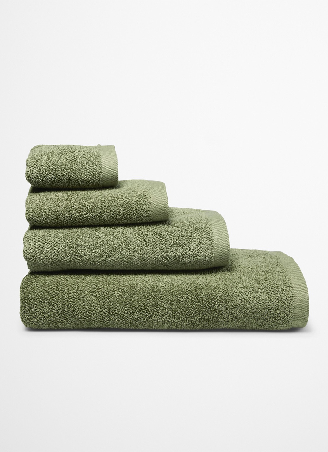 Marc O'Polo Timeless handdoek van  katoen badstof - voorkant 4 olijfgroen