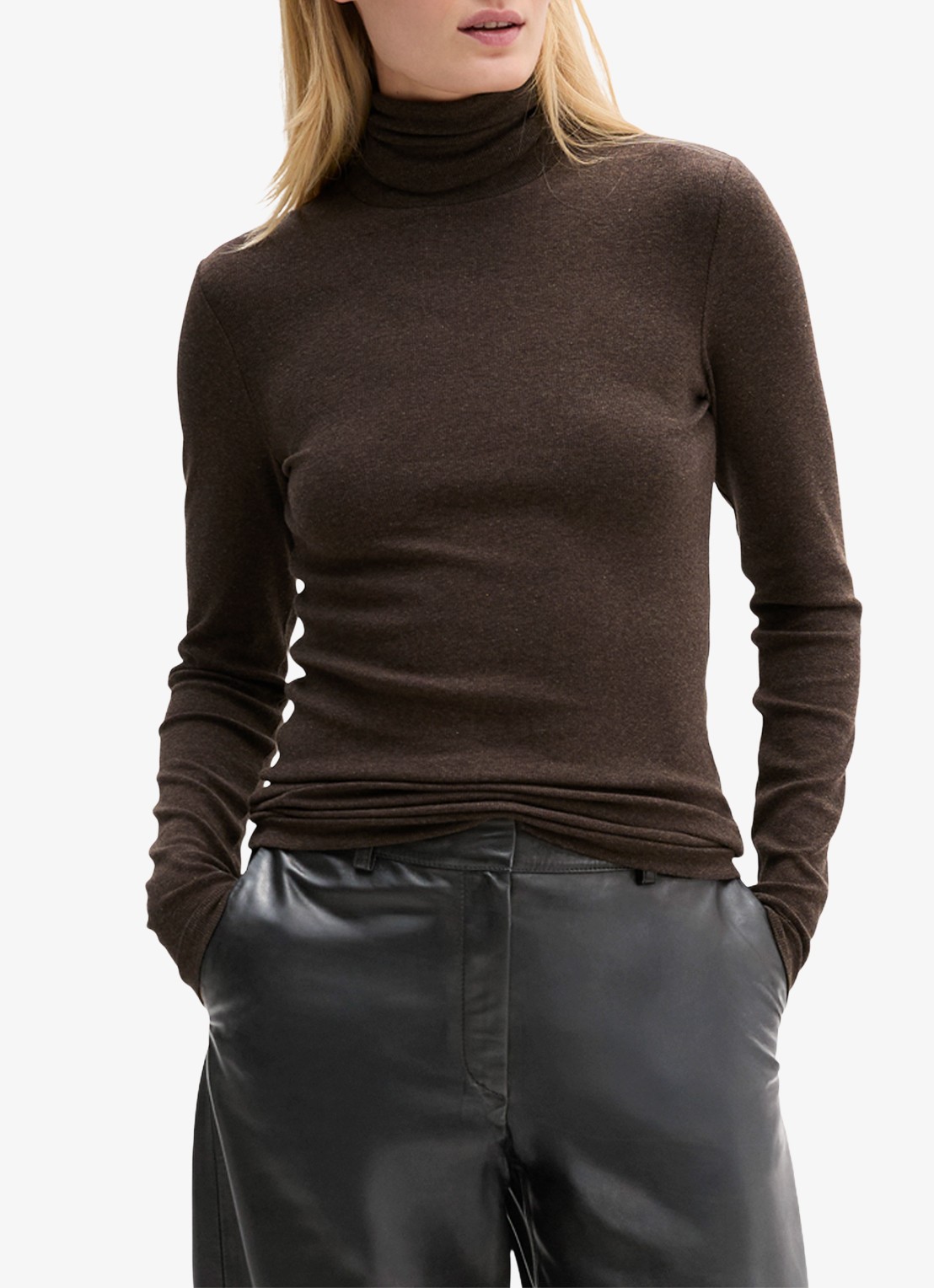 Marc O'Polo Top van jersey met col  - detail 2 donkerbruin