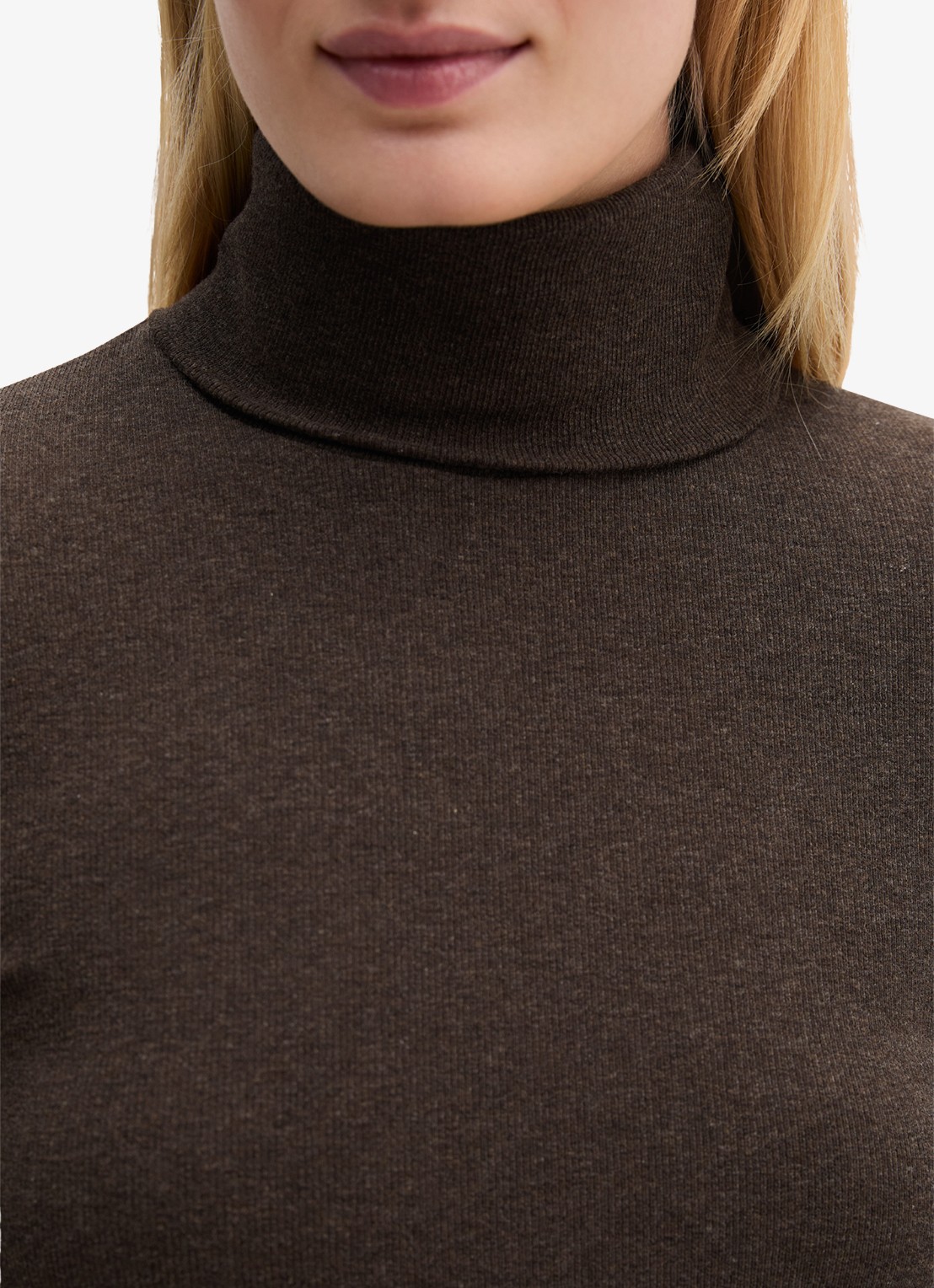 Marc O'Polo Top van jersey met col  - detail 3 donkerbruin