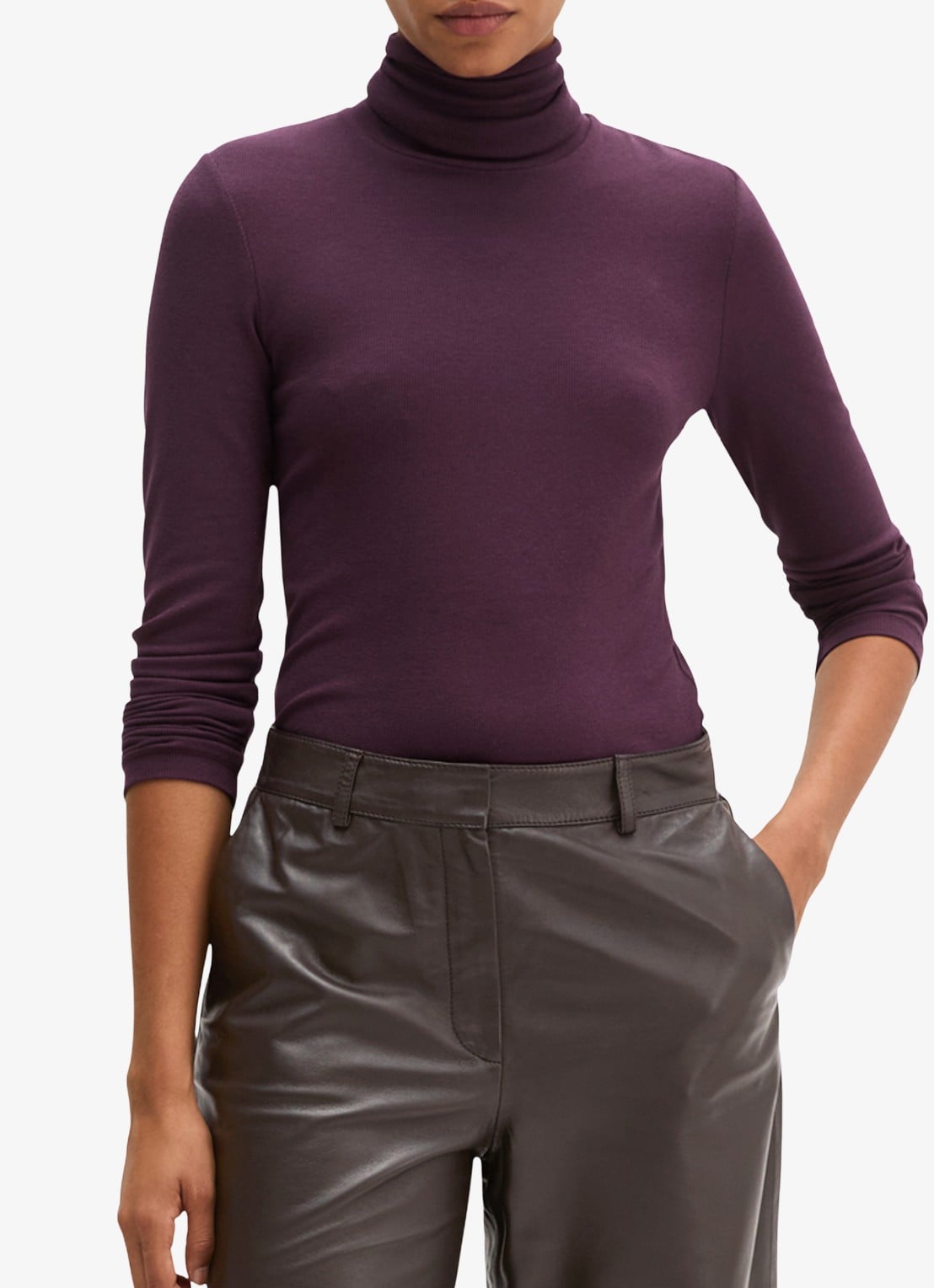 Marc O'Polo Top van jersey met col  - detail paars