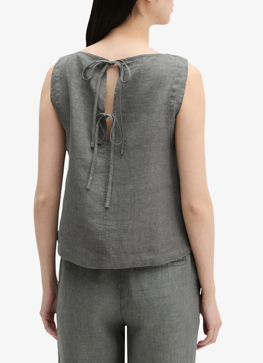 Marc O'Polo Top van linnen met strikdetail - achterkant 3 slate grey melange-0777 / grijs