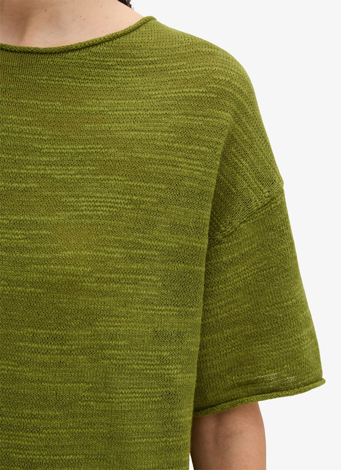 Marc O'Polo Trui in katoen-linnenblend met bateauhals - detail 4 shaded fern / groen