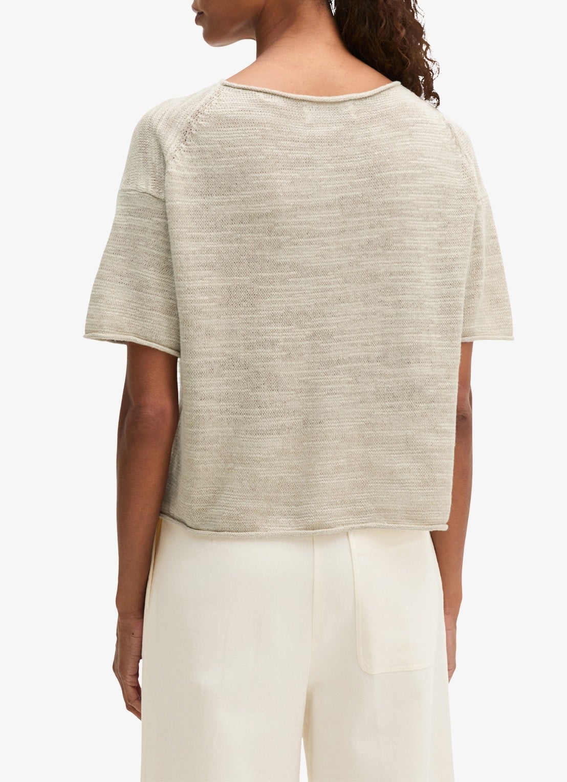 Marc O'Polo Trui in katoen-linnenblend met bateauhals - achterkant 3 linen beige / grijs