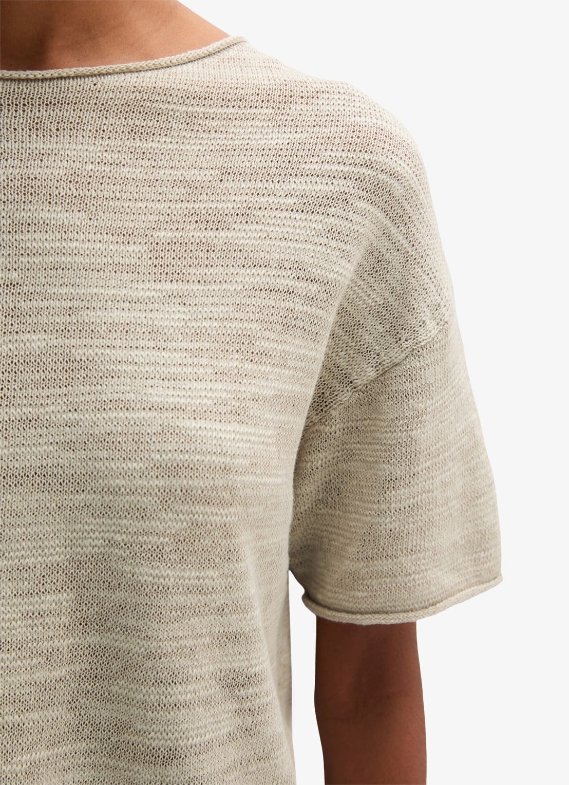 Marc O'Polo Trui in katoen-linnenblend met bateauhals - detail 5 linen beige / grijs
