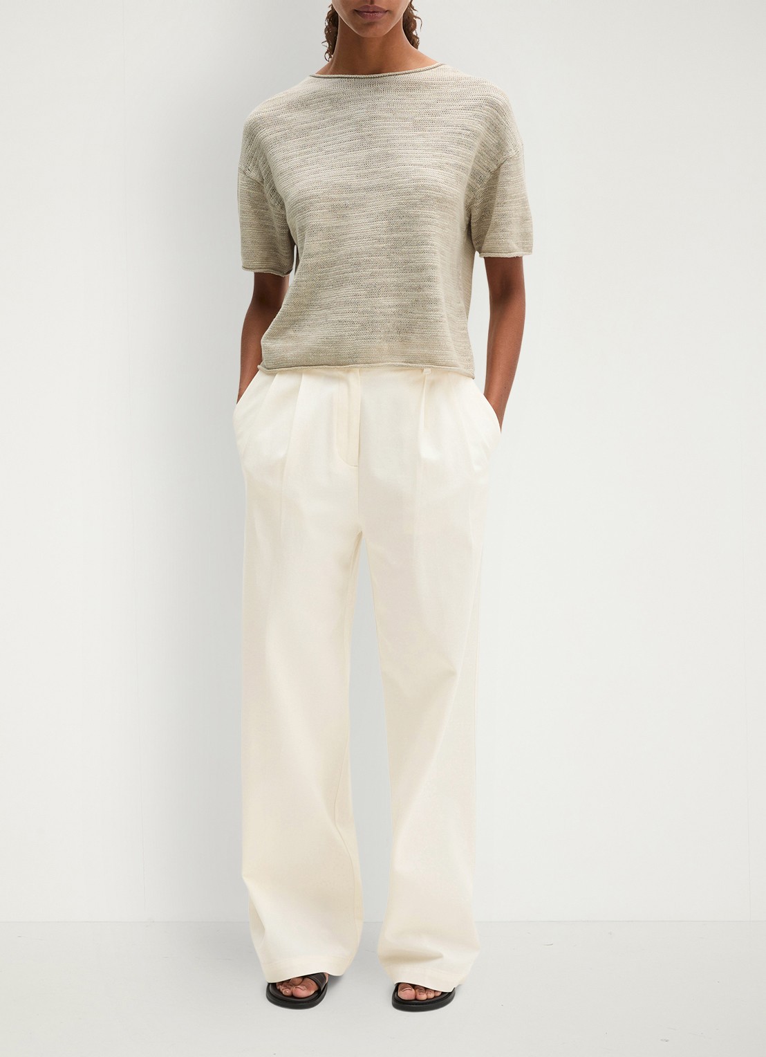 Marc O'Polo Trui in katoen-linnenblend met bateauhals - voorkant 2 linen beige / grijs