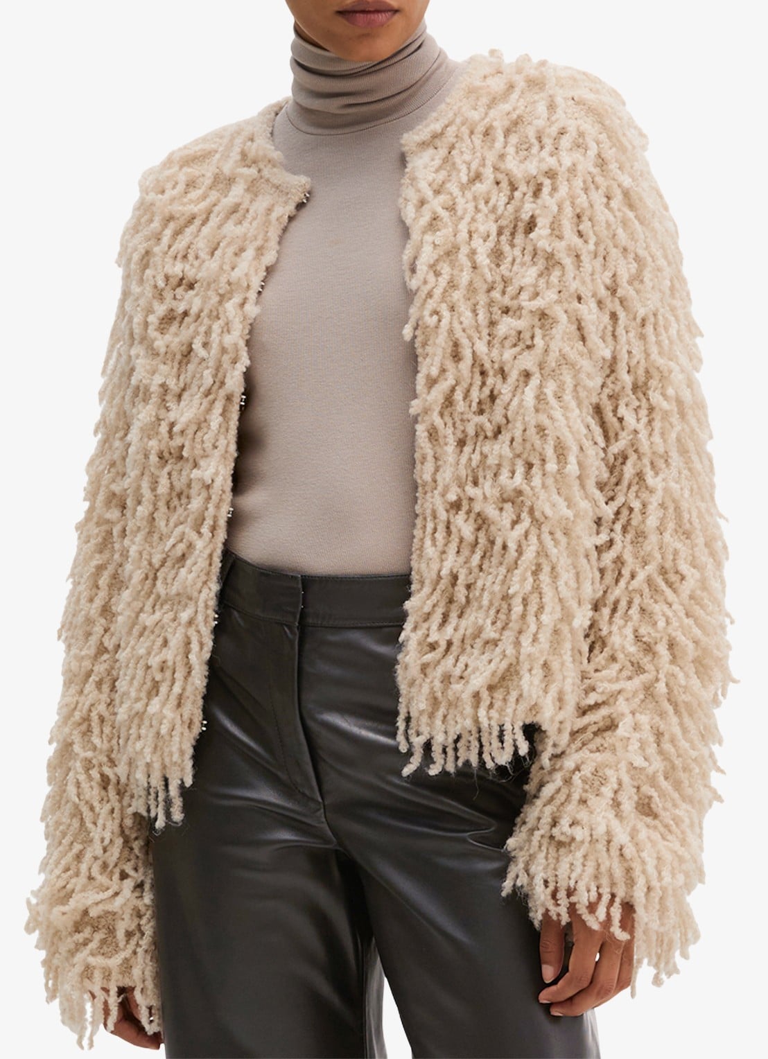 Marc O'Polo Vest in wolblend met franjes - detail beige