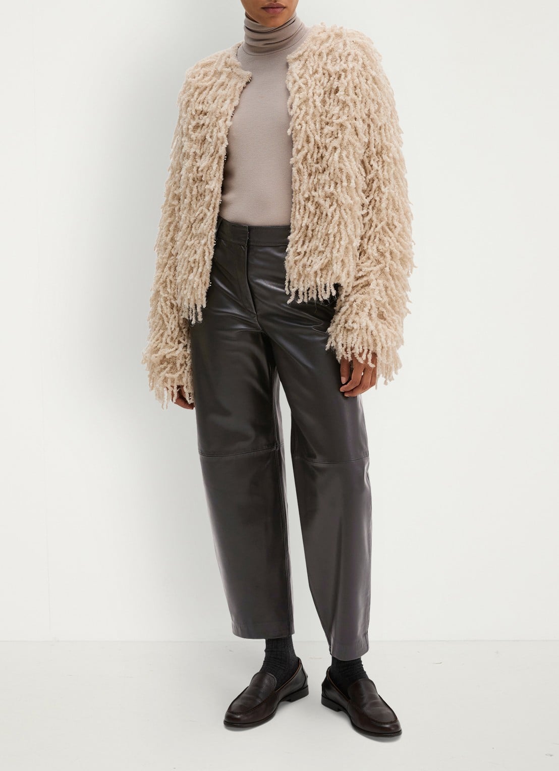 Marc O'Polo Vest in wolblend met franjes - voorkant 4 beige