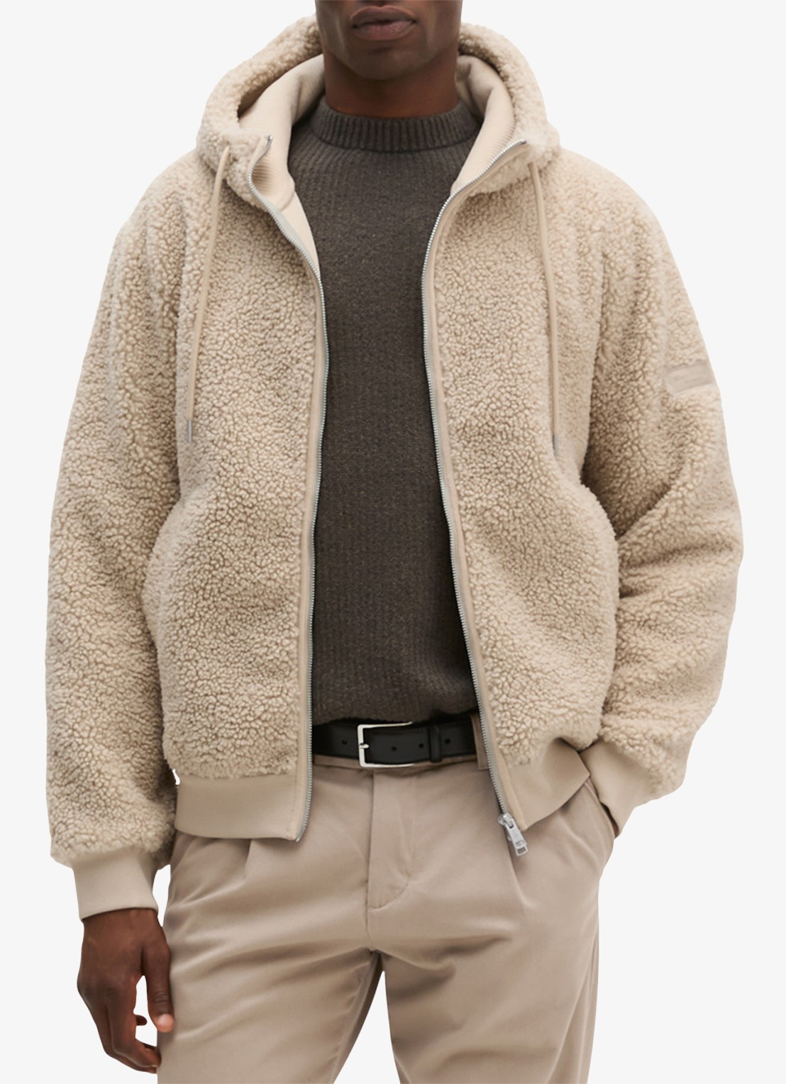 Marc O'Polo Vest van teddy met capuchon  - detail creme