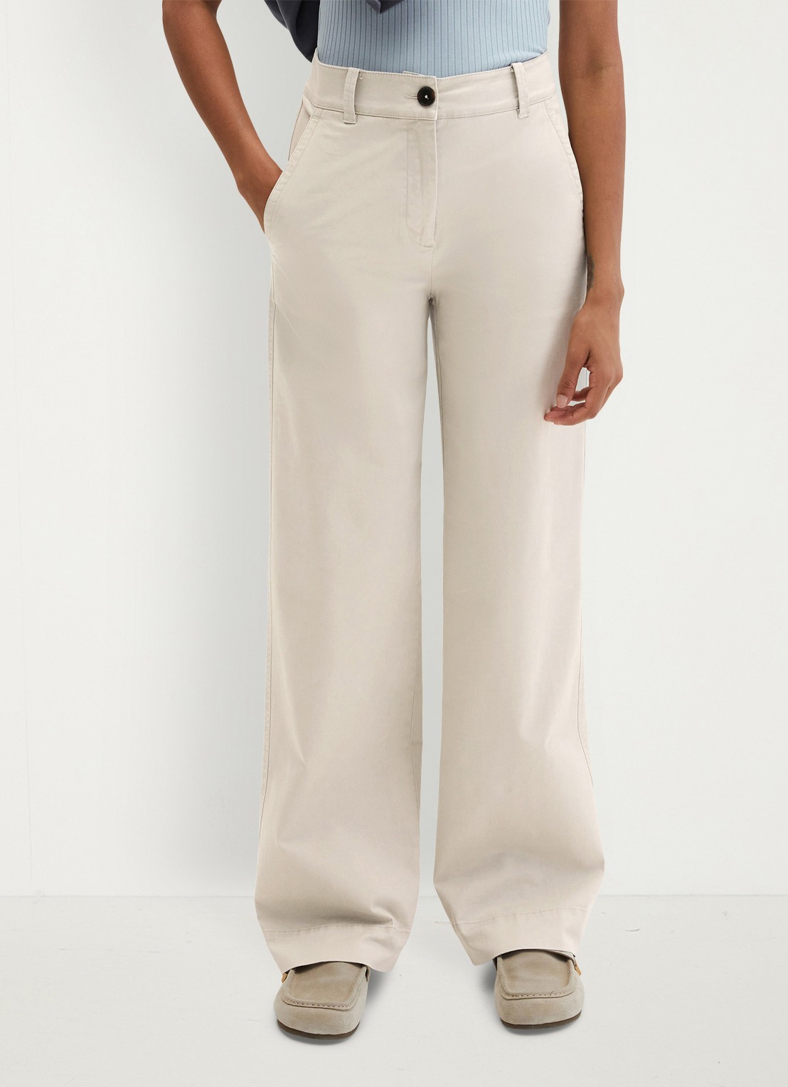 Marc O'Polo Wide fit palazzo broek met steekzakken - detail beige
