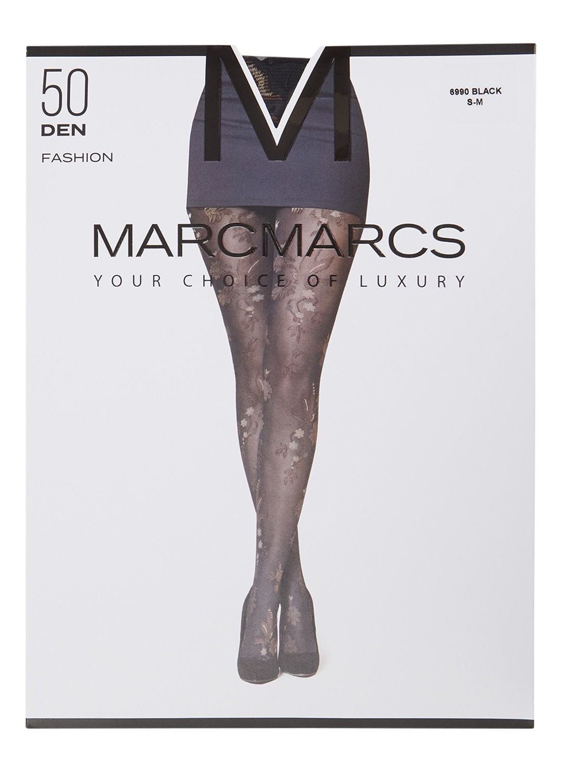 MarcMarcs Jolie panty met bloemenprint in 50 denier - voorkant zwart