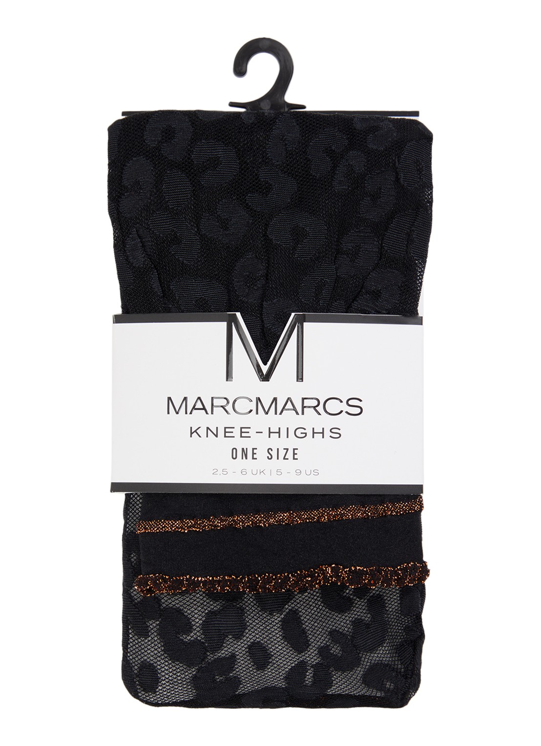 MarcMarcs Pantykousen met panterprint en lurex in 30 denier - voorkant zwart