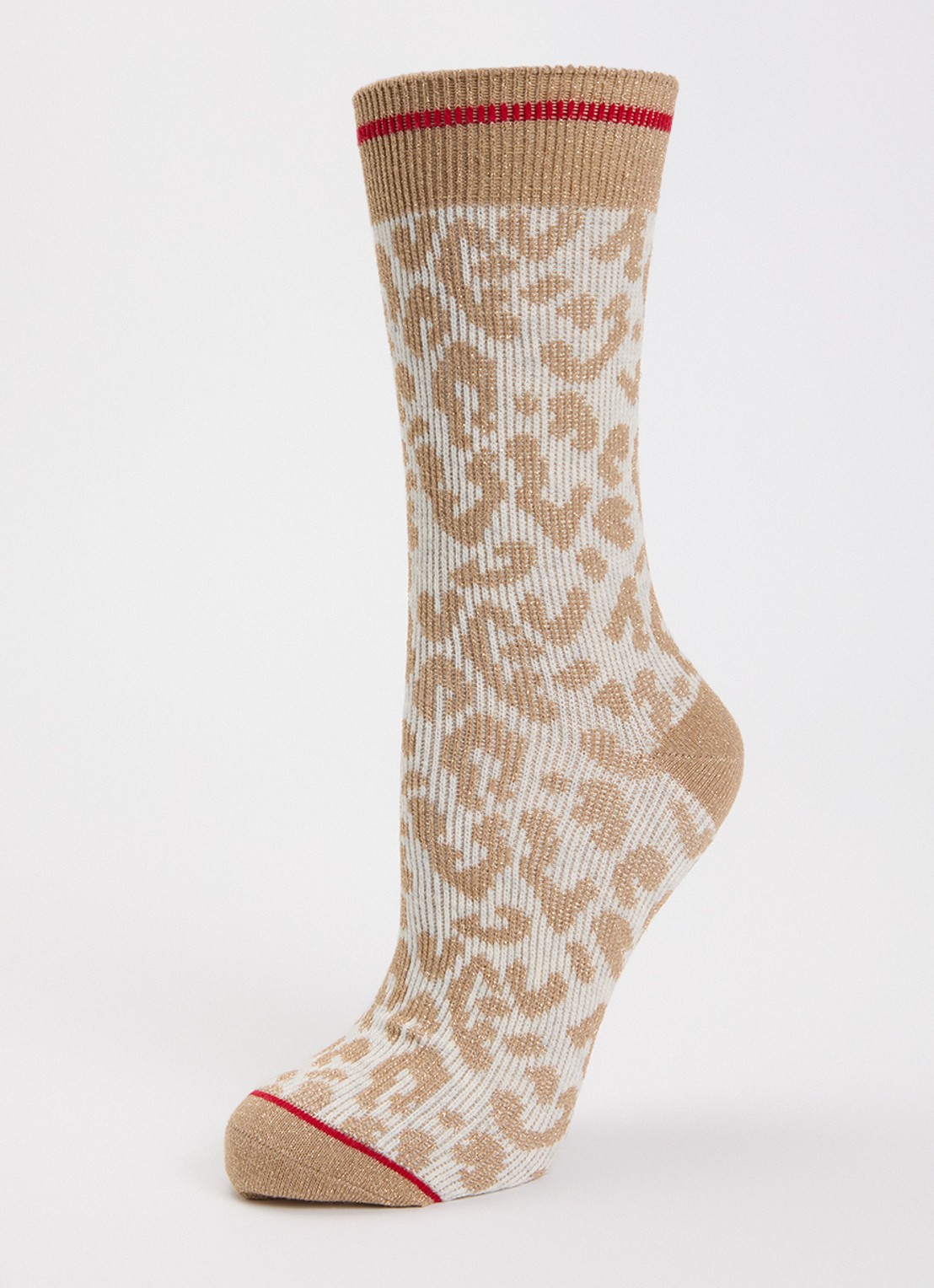 MarcMarcs Tracy sokken in katoenblend met lurex en panterprint - detail beige