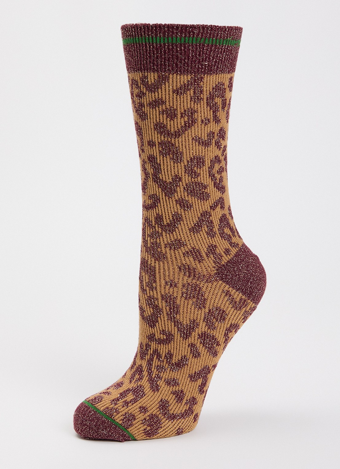 MarcMarcs Tracy sokken in katoenblend met lurex en panterprint - detail camel