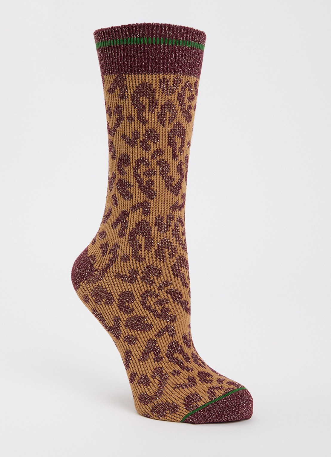 MarcMarcs Tracy sokken in katoenblend met lurex en panterprint - voorkant 2 camel