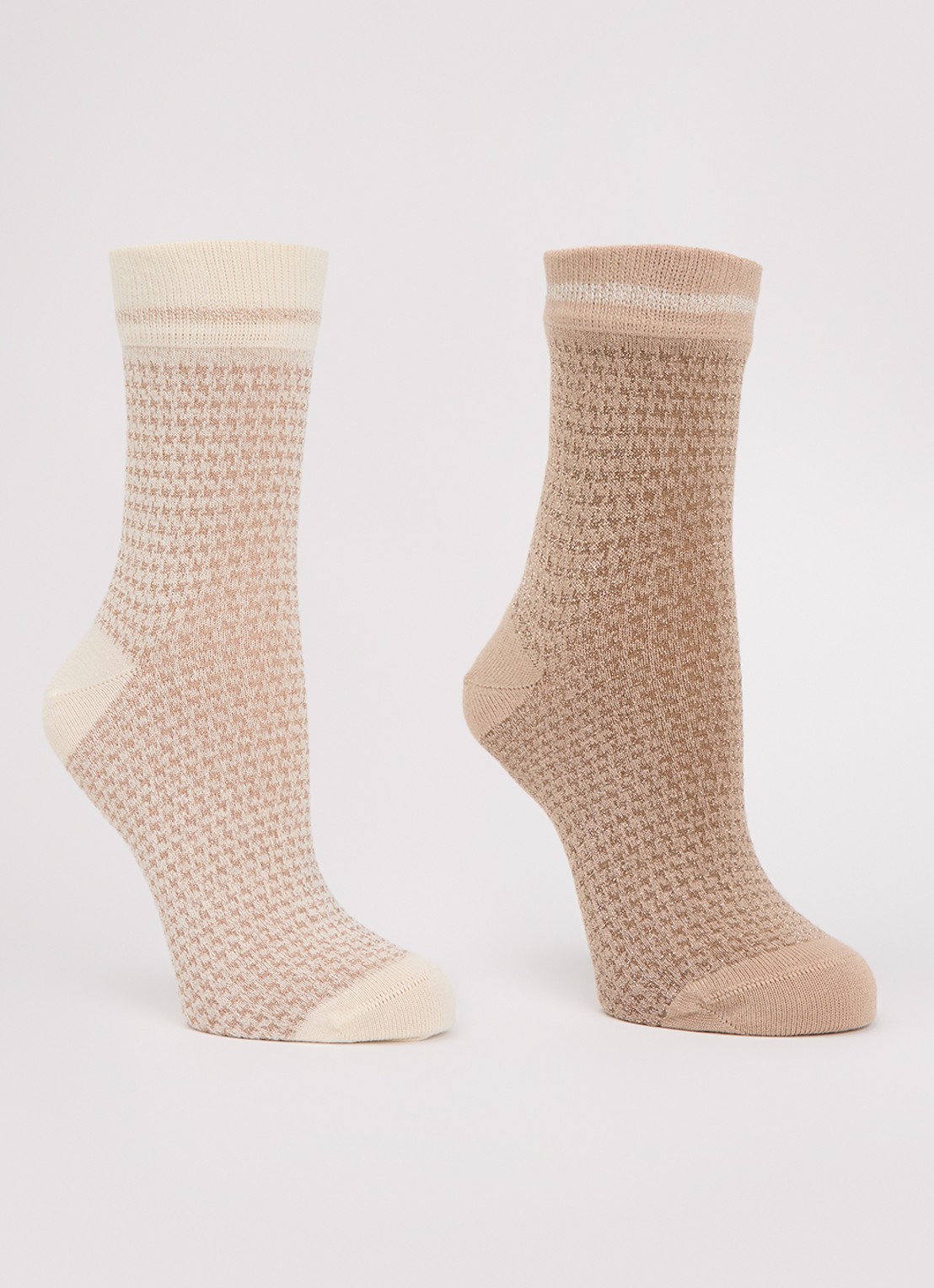 MarcMarcs Trix sokken met pied-de-poule dessin en lurex in 2-pack - voorkant 2 beige