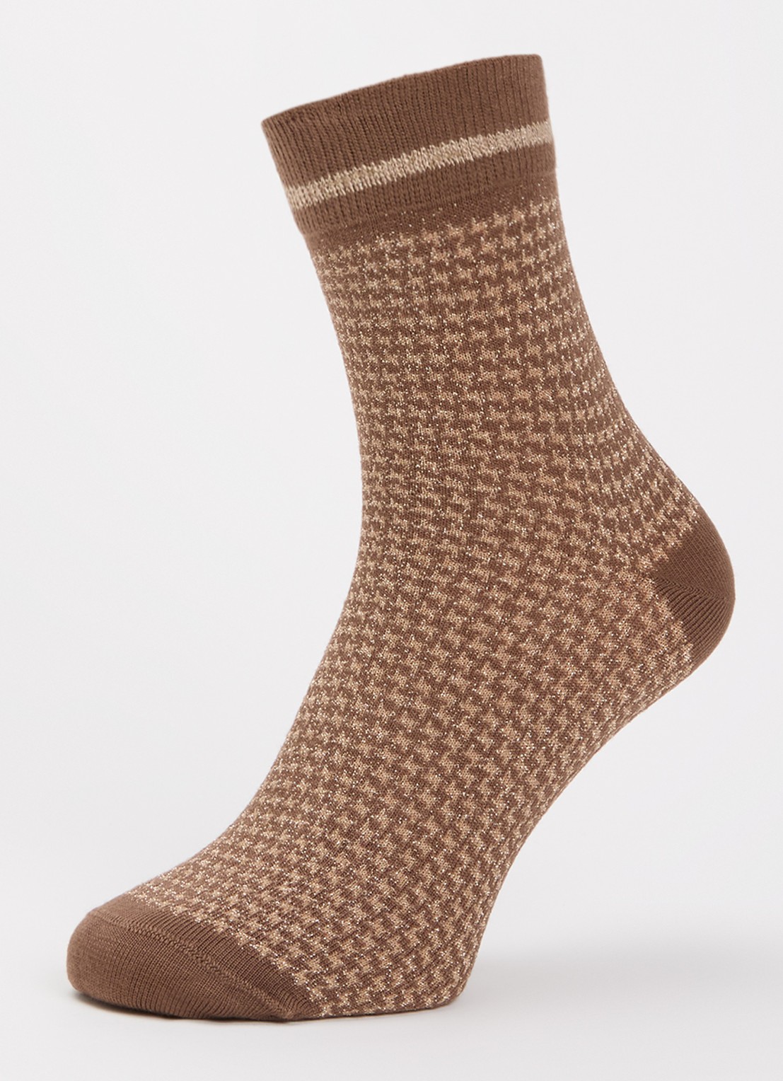 MarcMarcs Trix sokken met pied-de-poule dessin en lurex in 2-pack - detail kastanjebruin