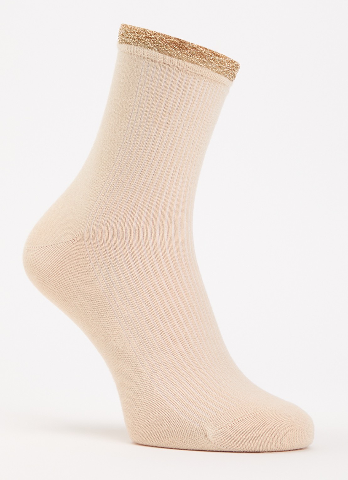 MarcMarcs Viona ribgebreide sokken met lurex - voorkant 2 beige