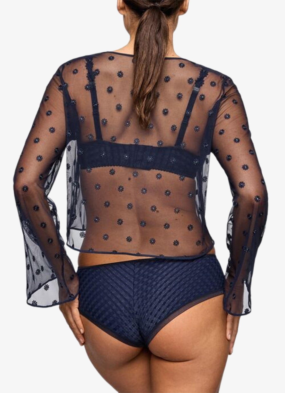 Marie Jo Avero lingerie top van mesh met bloemborduring - achterkant donkerblauw