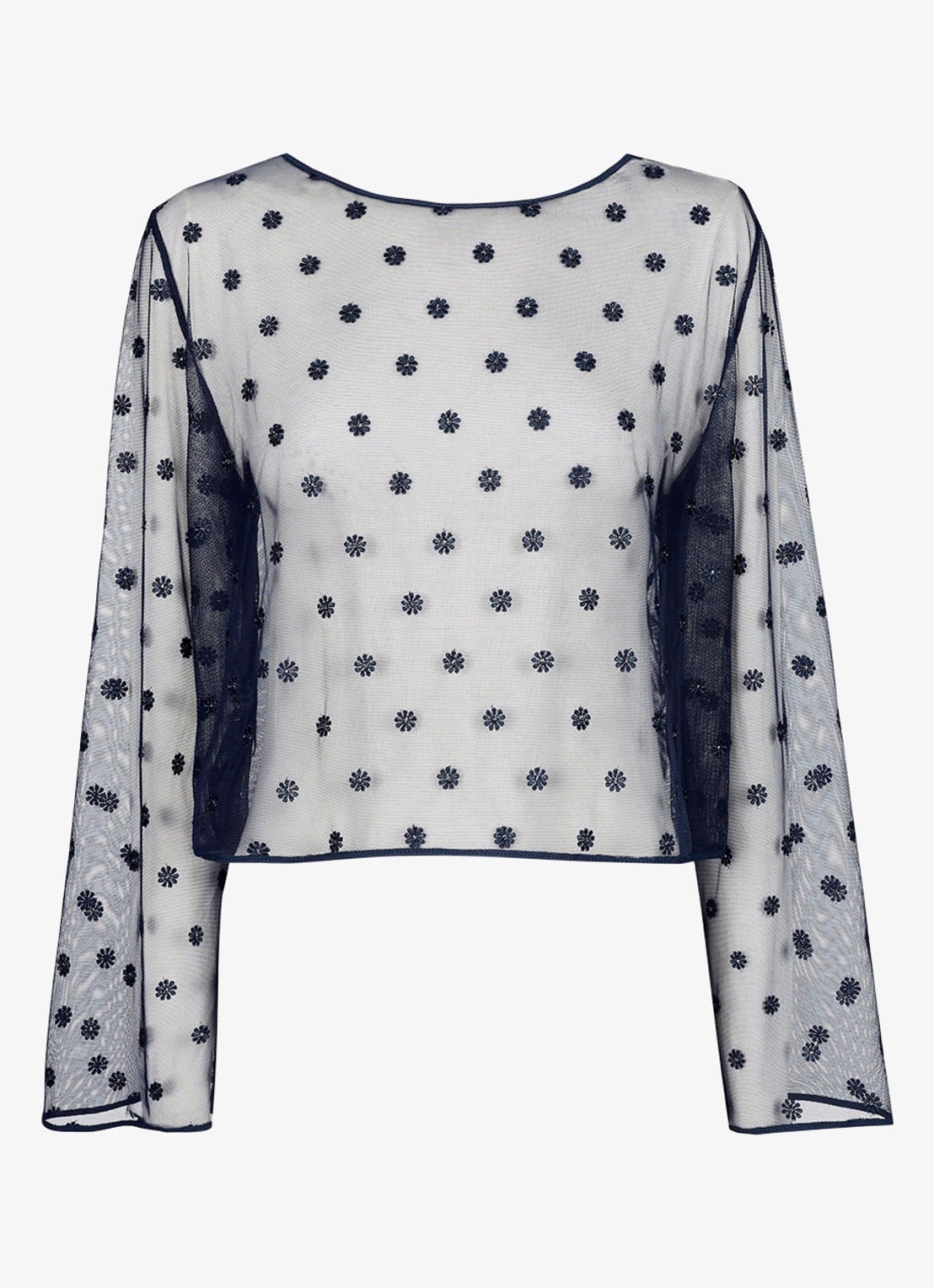 Marie Jo Avero lingerie top van mesh met bloemborduring - voorkant 2 donkerblauw