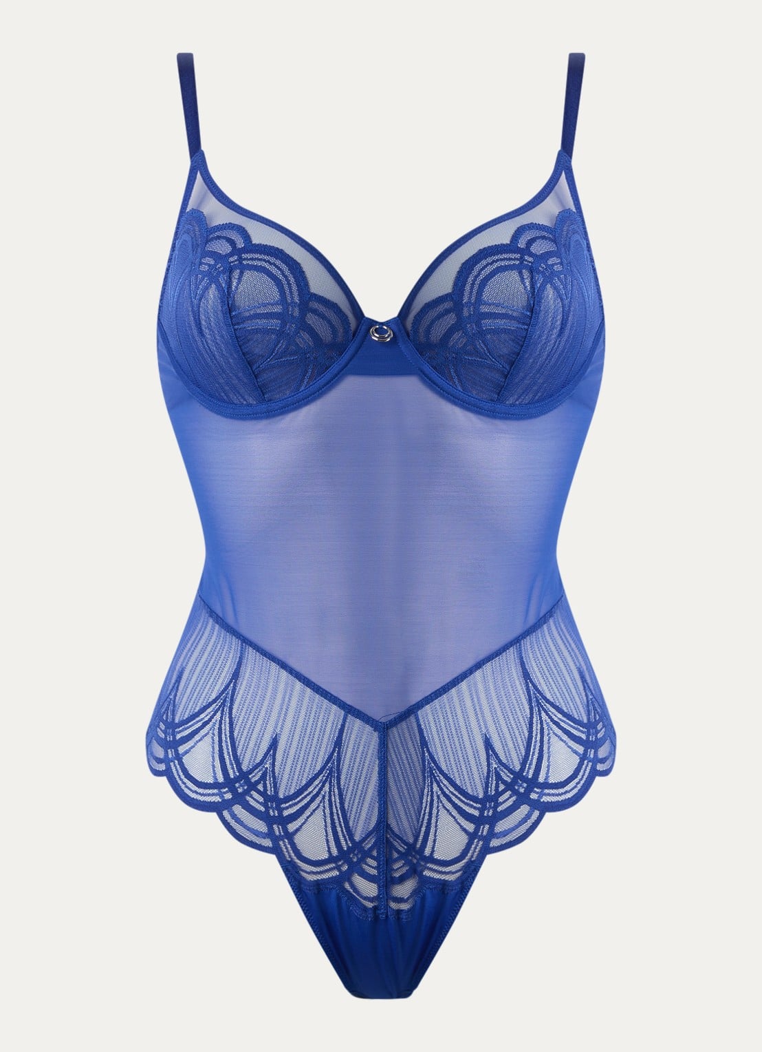Marie Jo Cathia semi-transparante plunge body met kant - voorkant 4 royalblauw
