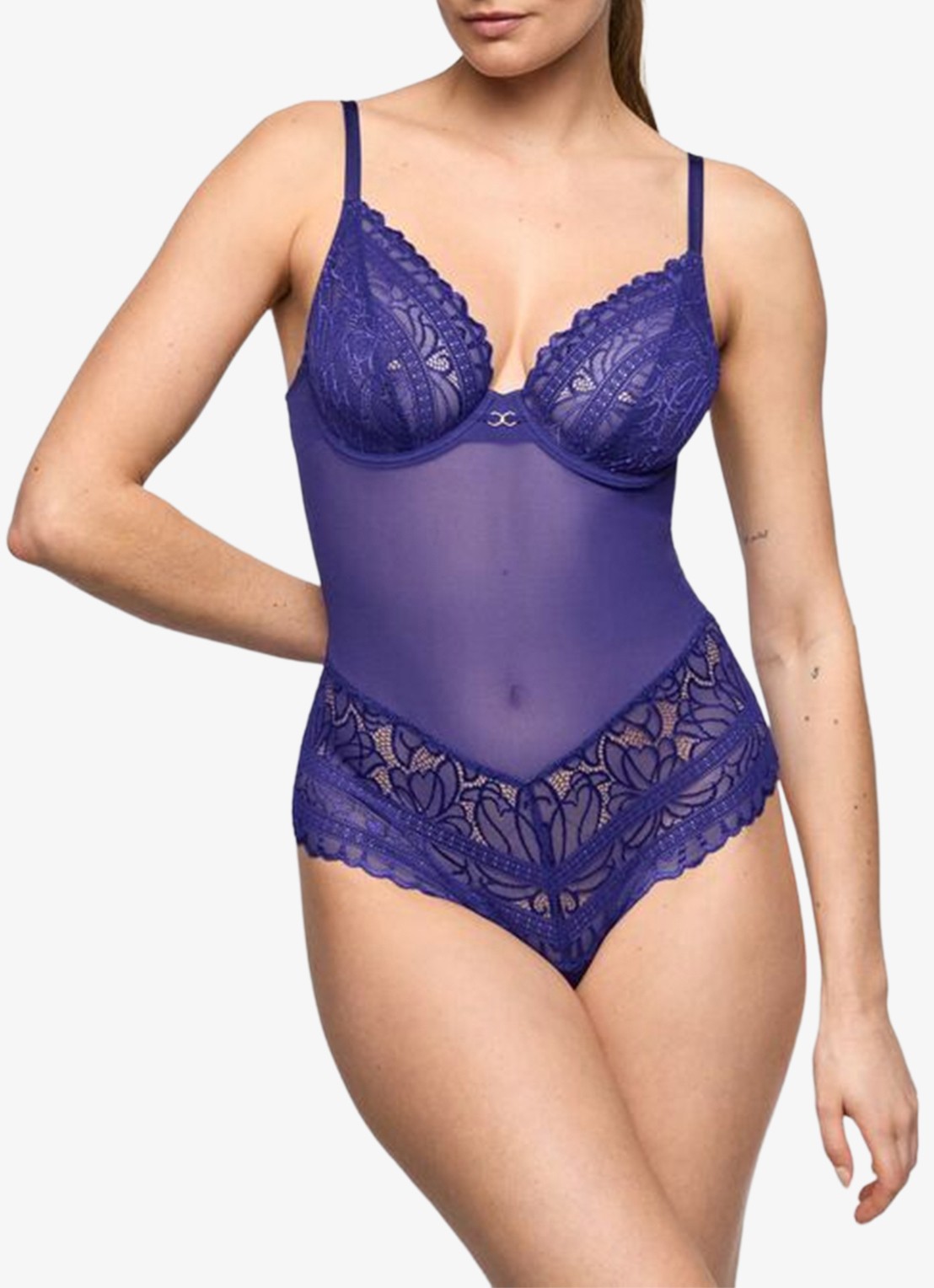 Marie Jo Cerina body van mesh en kant - detail blauw