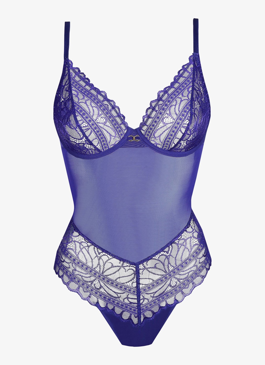 Marie Jo Cerina body van mesh en kant - voorkant 4 blauw