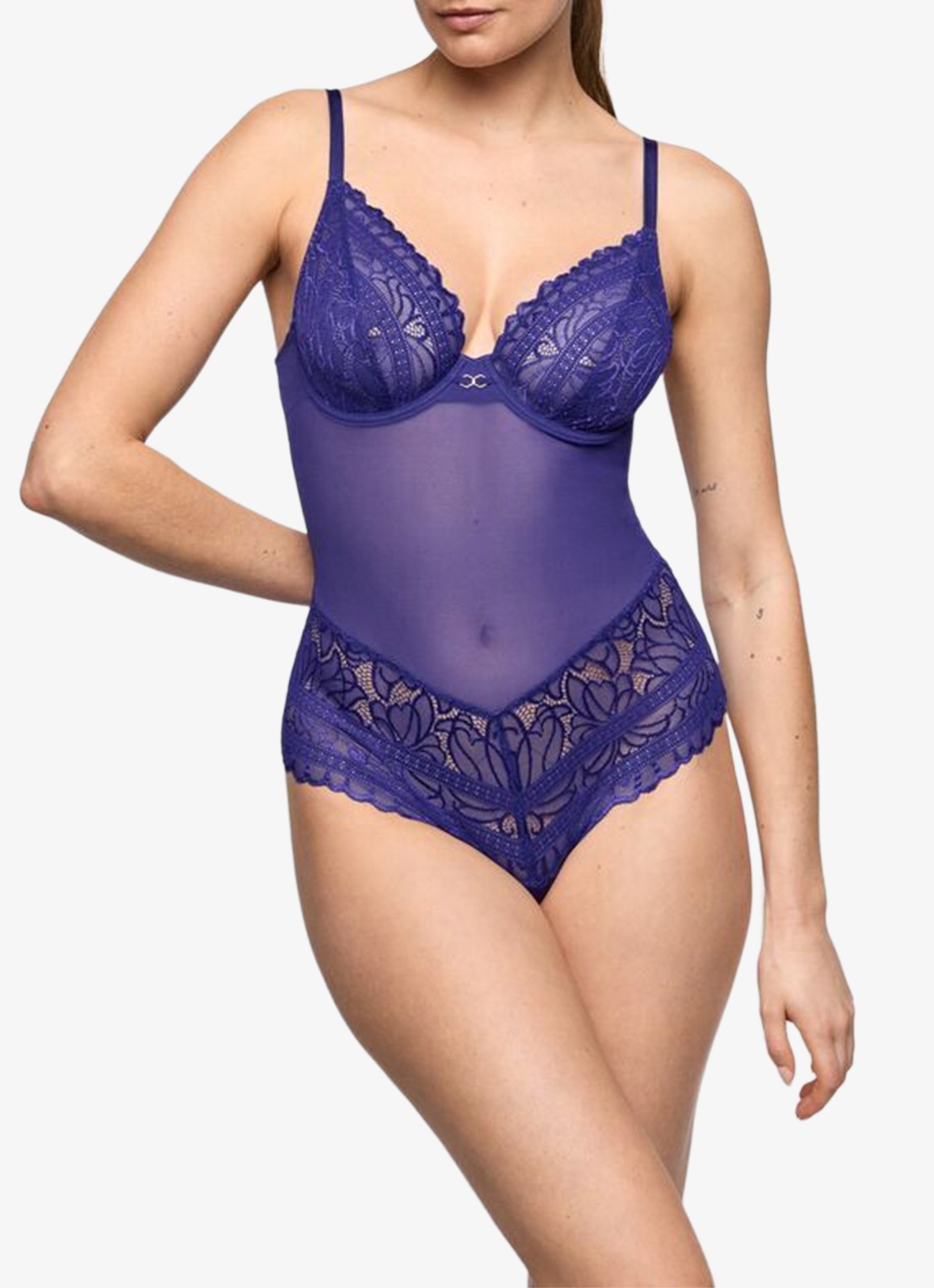 Marie Jo Cerina body van mesh en kant - voorkant 5 blauw