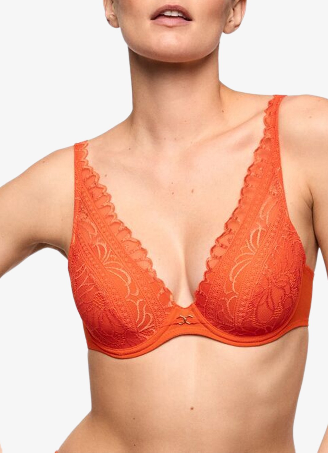 Marie Jo Cerina voorgevormde plunge bh met overlay van kant - detail oranje
