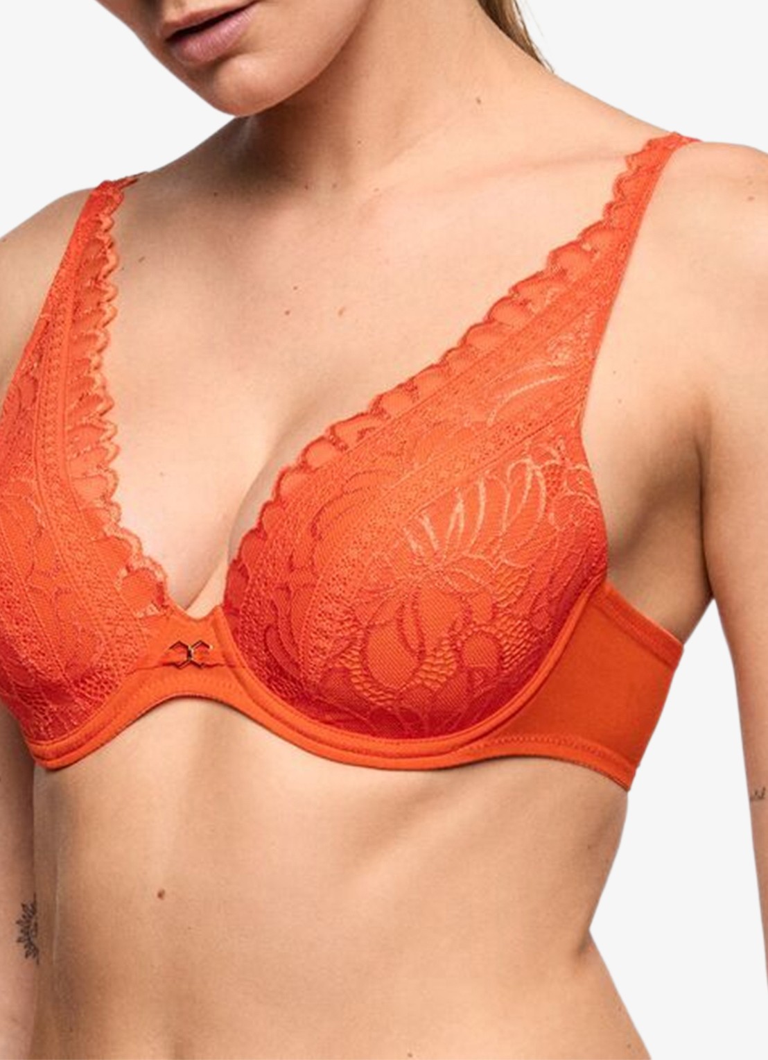 Marie Jo Cerina voorgevormde plunge bh met overlay van kant - detail 2 oranje